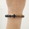 Wooden and volcanic stone grain bracelet