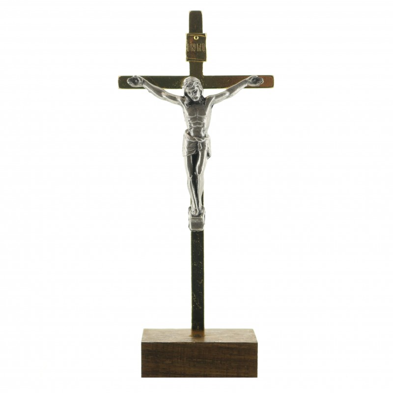 Metal Crucifix with wooden base 8cm