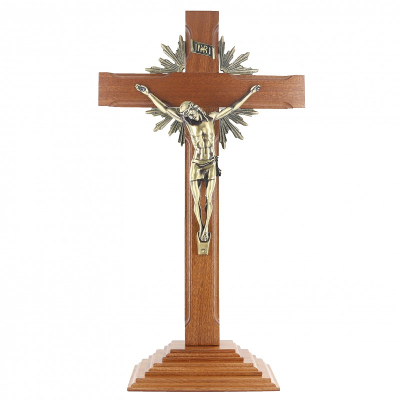 Wooden Crucifix with metallic Christ 49 cm