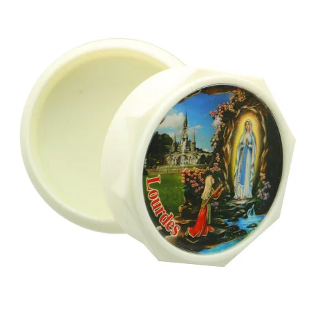 Boite à chapelet blanche avec l'Apparition de Lourdes