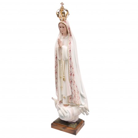 Statue de Fatima vêtue de son manteau fleuri rose 95 cm