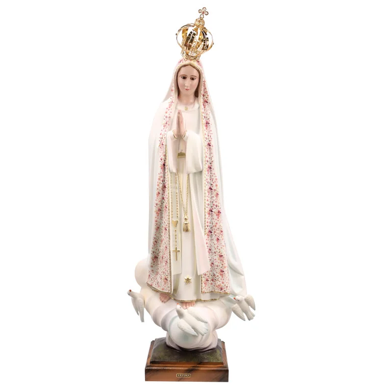 Statue de Fatima vêtue de son manteau fleuri rose 95 cm Statue de Fatima vêtue de son manteau fleuri rose 95 cm