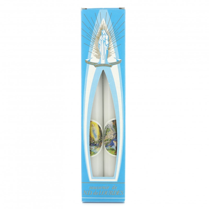 Set di due candele dell'Apparizione di Lourdes 18cm