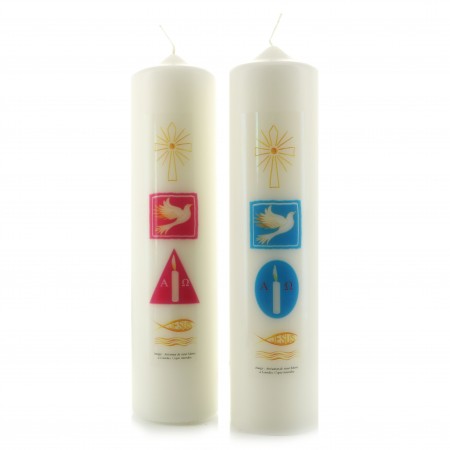 Baptism candle with religious symbols 6x25cm