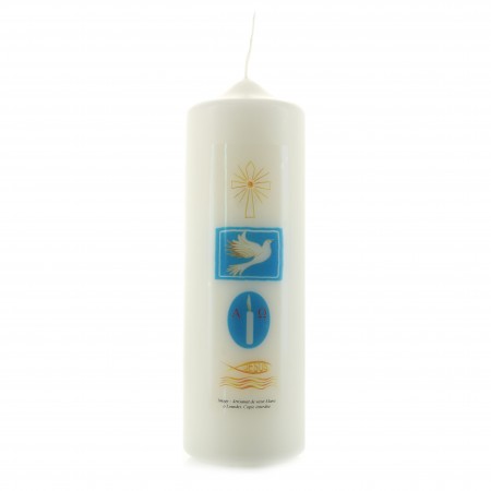 Baptism candle with religious symbols 6x18cm