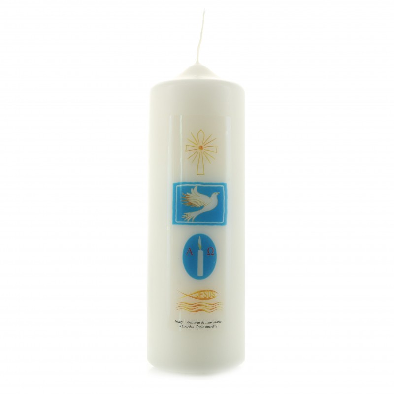 Baptism candle with religious symbols 6x18cm
