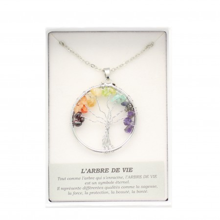 Tree of life necklace with coloured stones and box