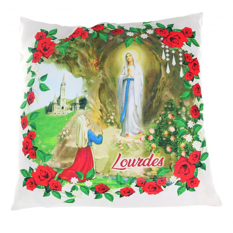Cushion decorated with the Apparition of Lourdes