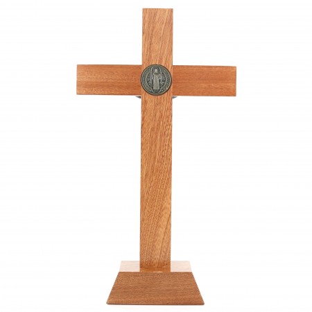 Saint Benedict wooden Crucifix on stand 30cm