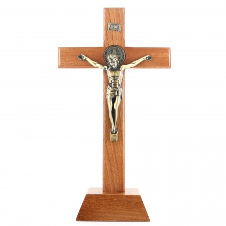 Wooden Crucifix decorated with the medal of Saint Benedict 30cm