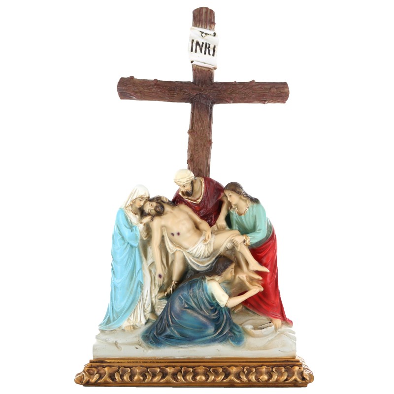 Scene of the descent from the cross in coloured resin 45cm
