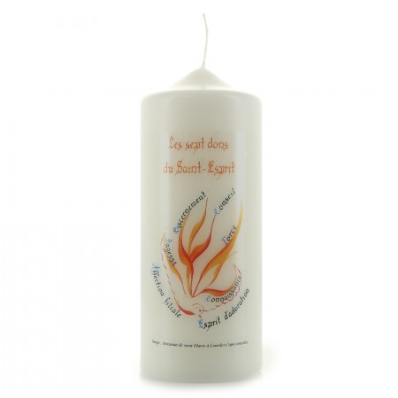 Candela bianca con citazioni e decorazioni religiose 15x6cm