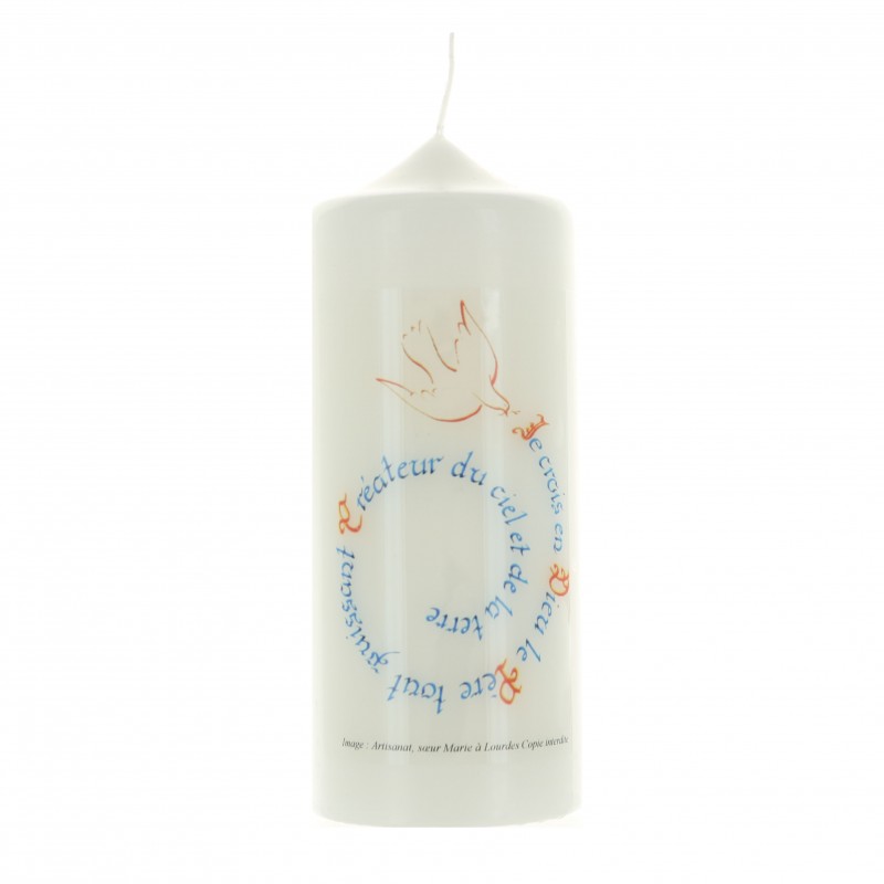 White candle for Profession of Faith with religious quotes 15x6cm
