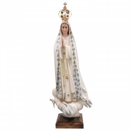 Statue de Fatima vêtue de son manteau fleuri bleu 70cm