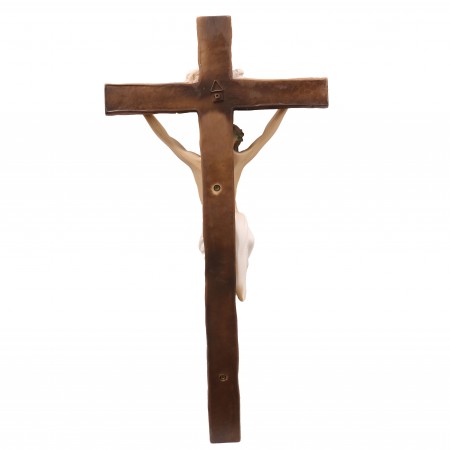 Crucifix effet bois brut avec Christ en résine colorée 61 cm