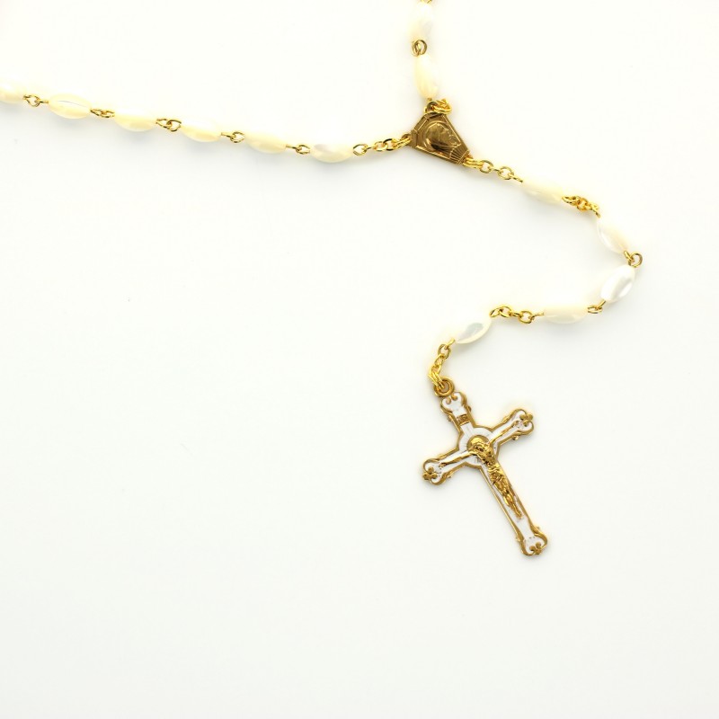 Golden rosary with real mother of pearl beads and cross
