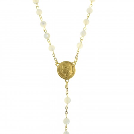 Chapelet plaqué or avec grains en perles de nacre