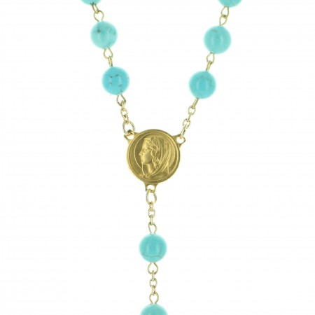 Gold-plated rosary with Turquoise stone beads
