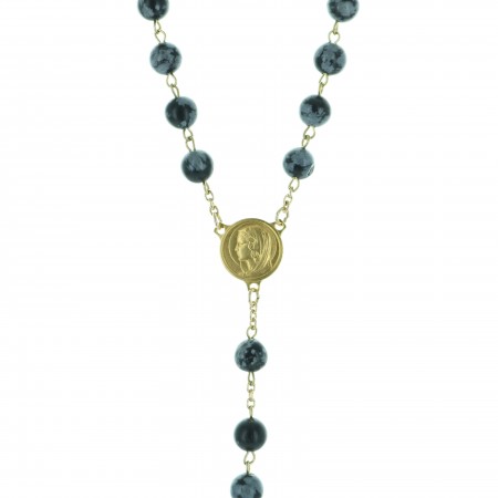 Gold-plated rosary with obsidian stone beads