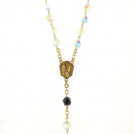 Golden Swarovski Crystal Lourdes Rosary with Apparition Centerpiece