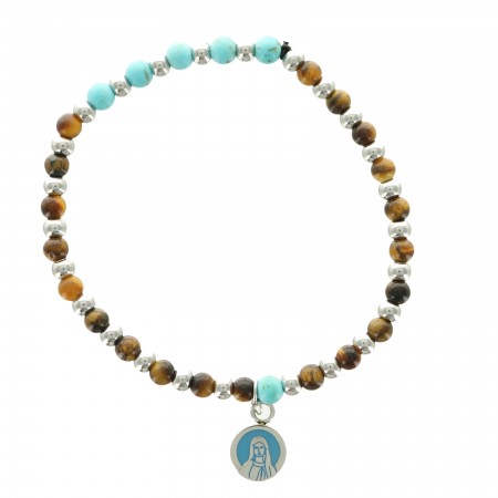 Bracelet en pierres naturelles avec médaillon de la Vierge