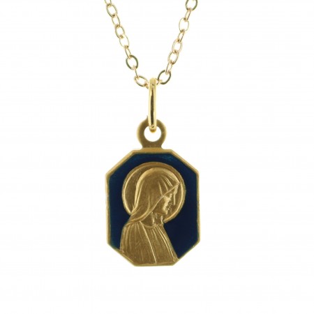 Parure avec pendentif émaillé Vierge Marie et chaîne dorée