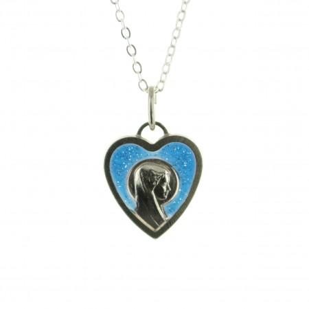 Set with heart pendant Virgin Mary and silver chain