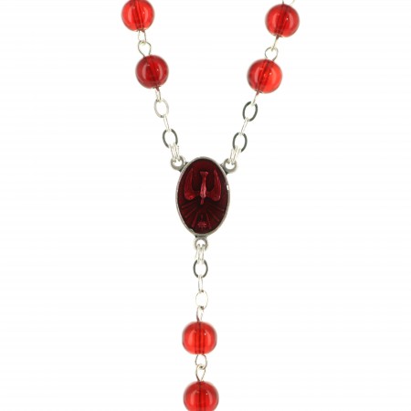 Rosary of the Holy Spirit in red glass with its decorated box