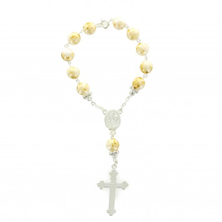 Silver rosary with the Apparition of Lourdes