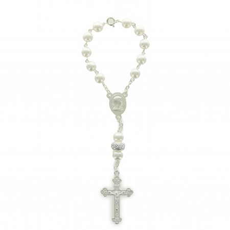 Silver rosary with Strass and Apparition of Lourdes