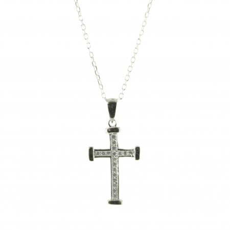 Set with rhinestone cross pendant and silver chain