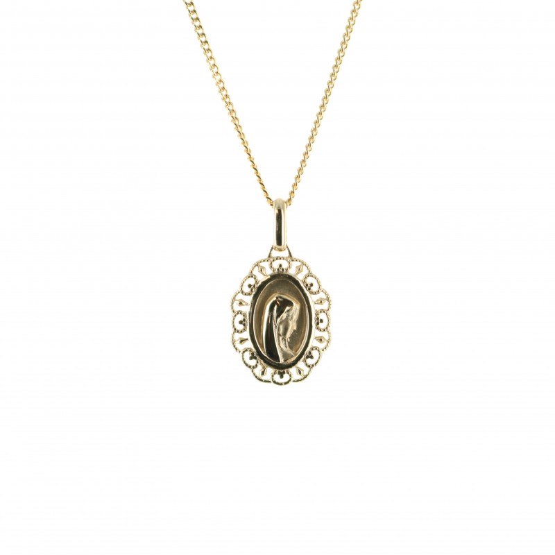 Gold-plated set with lace-effect Virgin Mary pendant 11mm