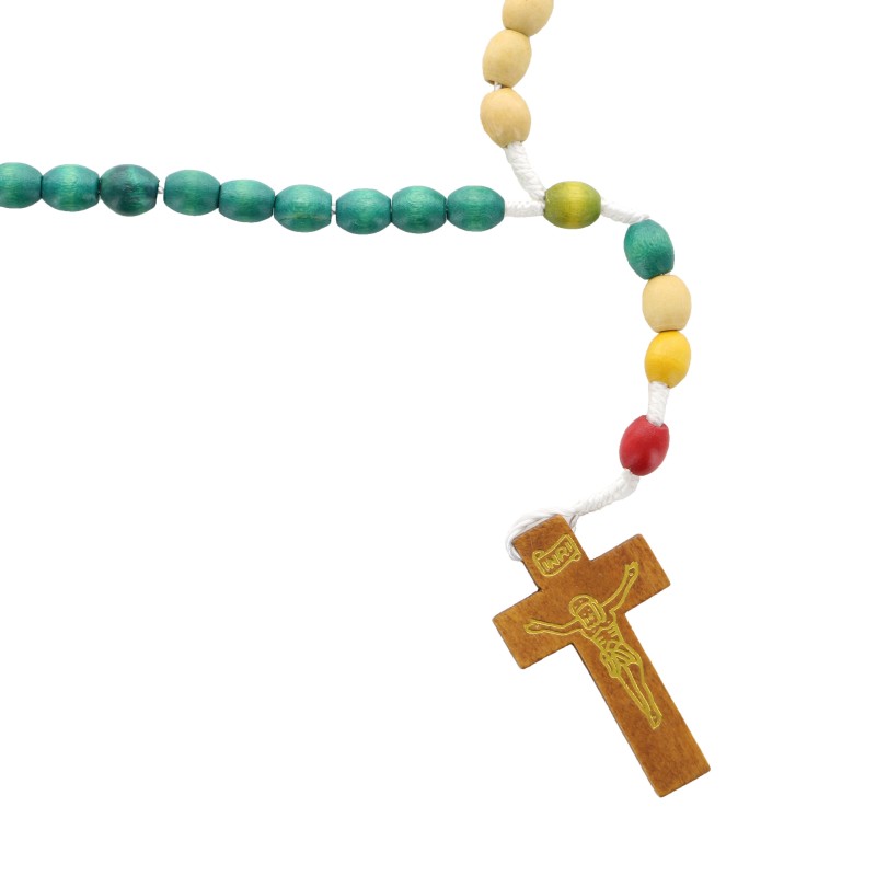 Wooden mission rosary with coloured oval beads