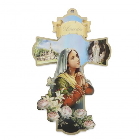 Croix de Bernadette en bois avec illustration