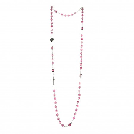 Glass rosary necklace with medal of the Apparition