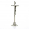 Crucifix de 10cm en métal argenté sur socle évasé