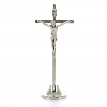 10cm silver plated Crucifix on a flared base