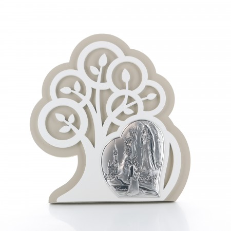 Cornice in argento dell'Albero della Vita con l'Apparizione di Lourdes