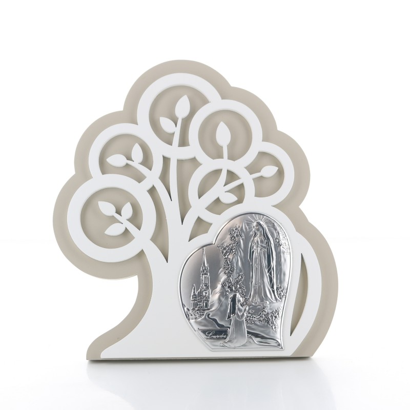 Cornice in argento dell'Albero della Vita con l'Apparizione di Lourdes