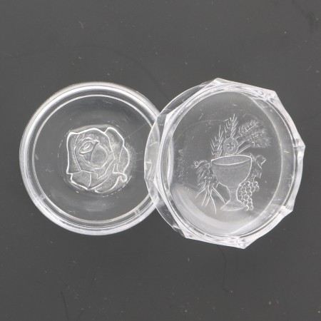 Transparent rosary box with chalice and rose
