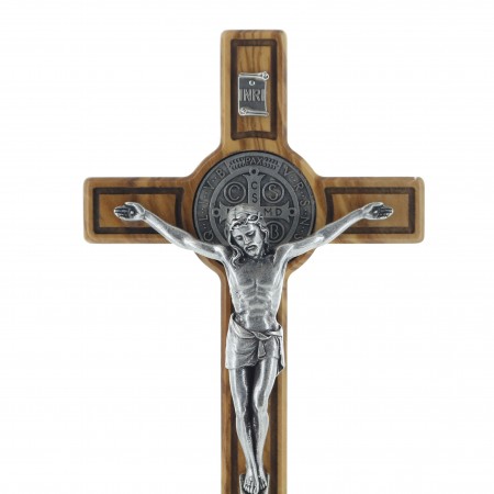 Crocifisso di San Benedetto in legno d'ulivo 21 cm