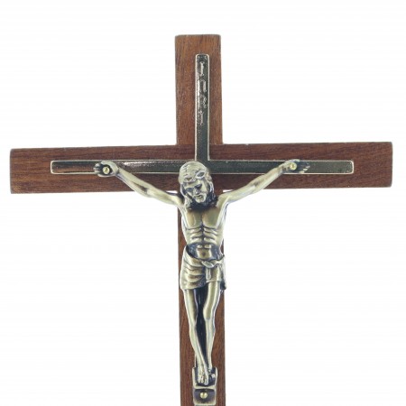 Crucifix en bois avec Christ en Métal Doré 27 cm