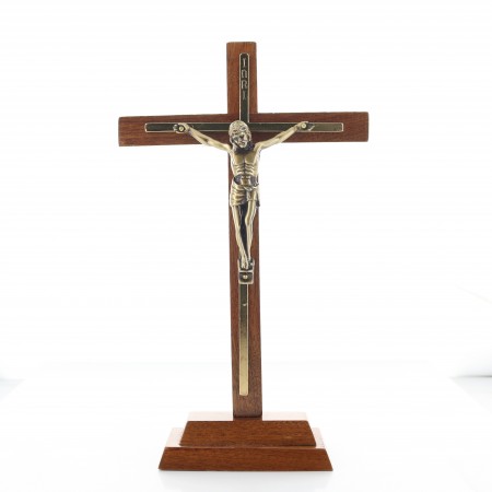Crocifisso in legno con Cristo in metallo dorato 27 cm