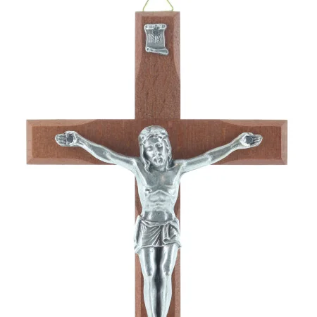 Wooden Crucifix with silver Christ 20 cm