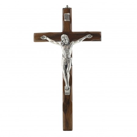 Crucifix en bois verni avec Christ argenté 25 cm