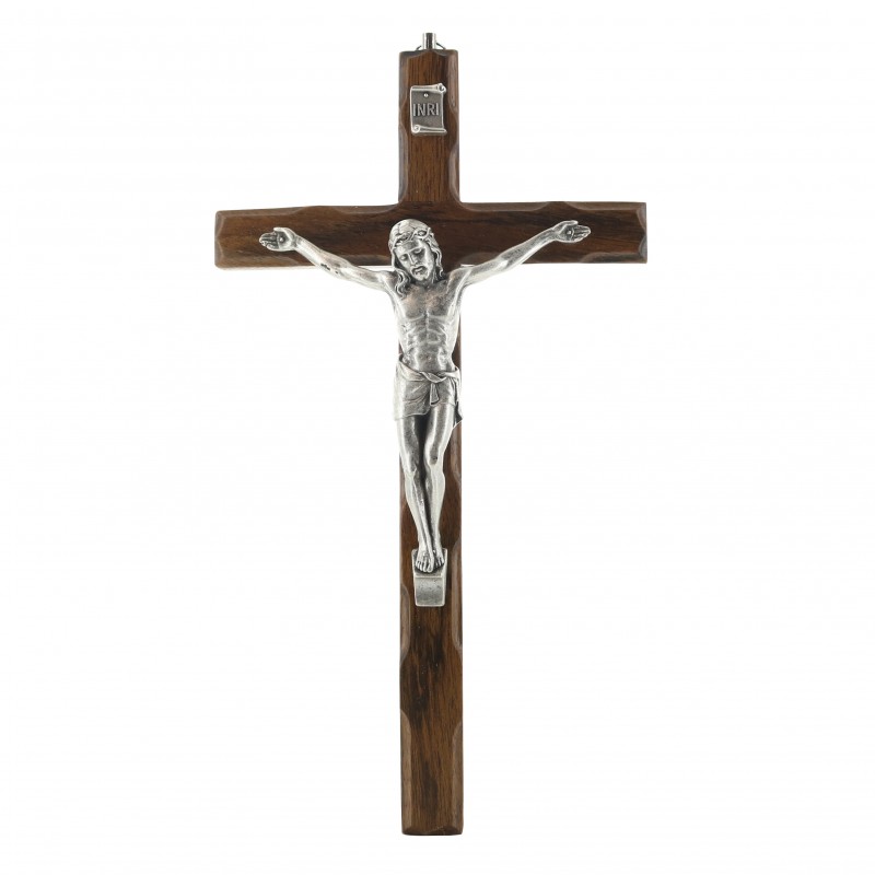 Crocifisso in legno verniciato con Cristo in argento 25 cm