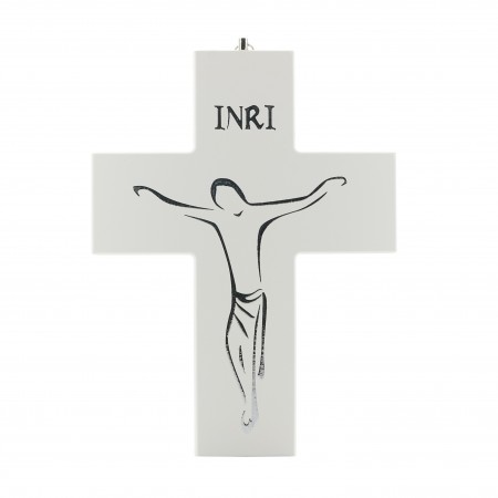 Crucifix Moderne en Bois Blanc 20 cm