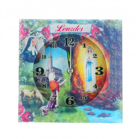 Square glass clock decorated with the Apparition of Lourdes 13cm