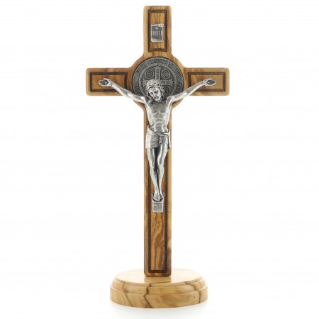 Crucifix de Saint Benoît en bois d'olivier 21 cm