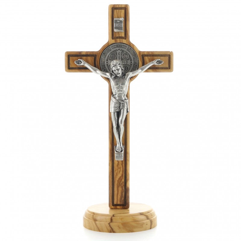Crucifix of Saint Benedict in olive wood 21 cm